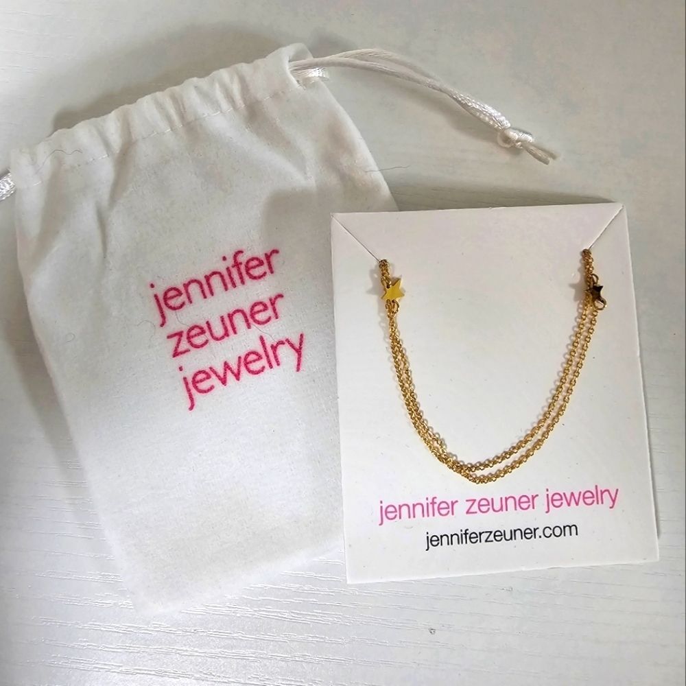 Jennifer Zeuner Gold Tone‎ Double Necklace Mini Stars 20" Chain Modern Classic